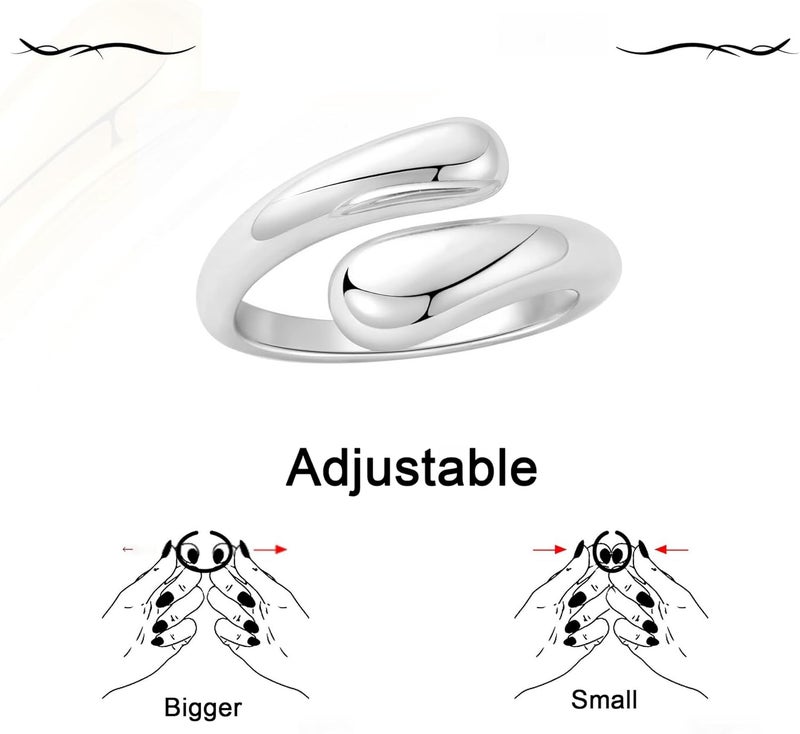 AiTURE Chunky Rings For Women, Gold Silver Thumb Ring Asymmetrical Wavy Curve Ring Adjustable Non Tarnish Dainty Stainless Steel New Year Anniversary Birthday Jewelry Gift - Image 5